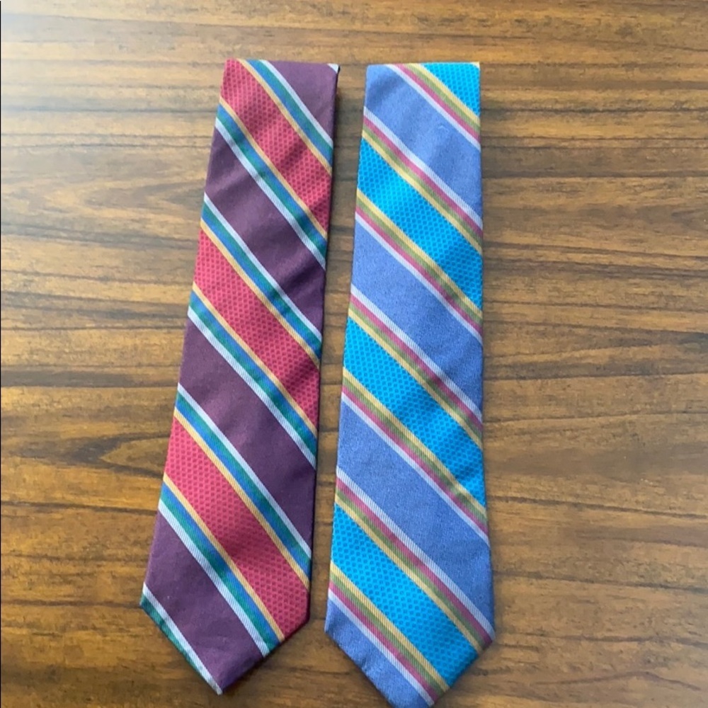 Tailors Row Finery 100% Silk Striped Ties Set Of 2 Red & Blue Classic Design